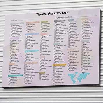 Travel Packing List Reusable Vacation & Road Trip Essentials Checklist Comprehensive Packing List for Travel, Camping, Hiking, Snow Trips & Plane Trips High Gloss Dry Erase