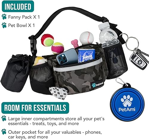 Miniatura 9 de PetAmi Riñonera para perros, bolsa de golosinas para pasear perros, entrenamiento, dispensador de bolsas de excremento integrado, soporte para