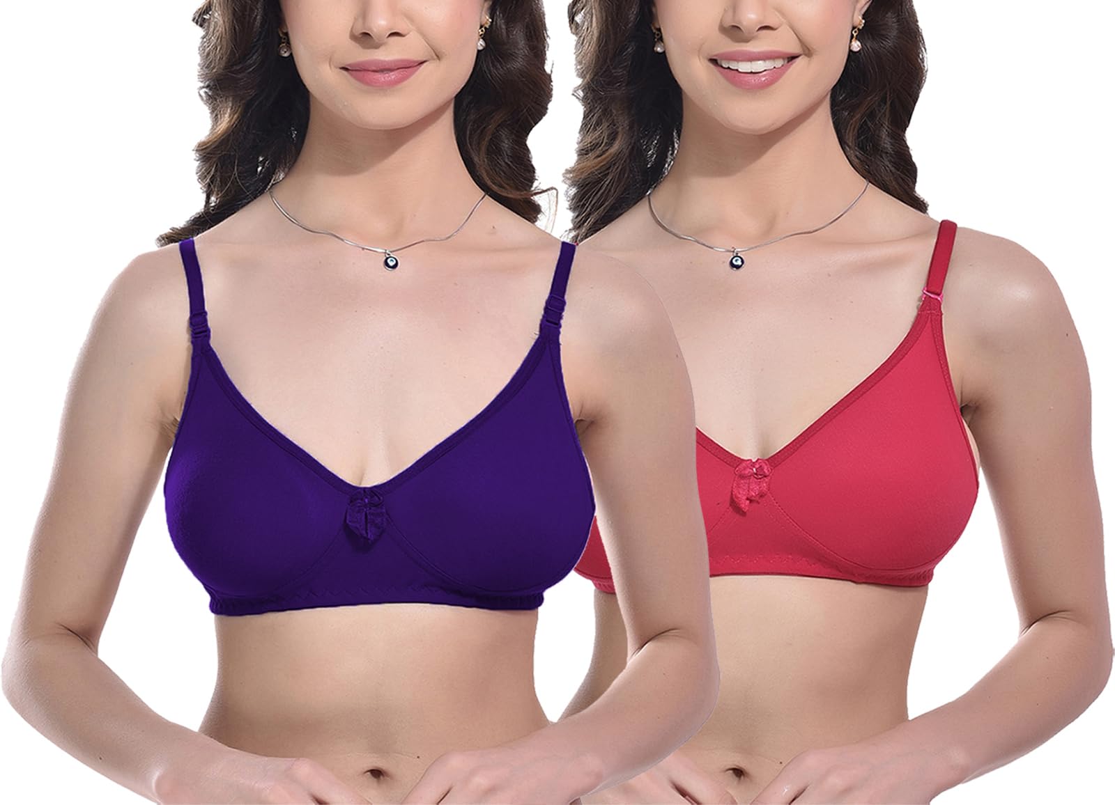 Women Cotton Blend Non-Padded Bra Non-Wired Mould Seamless Cup Solid Bras Cup-B Pack of 1, Multicolor-image-37