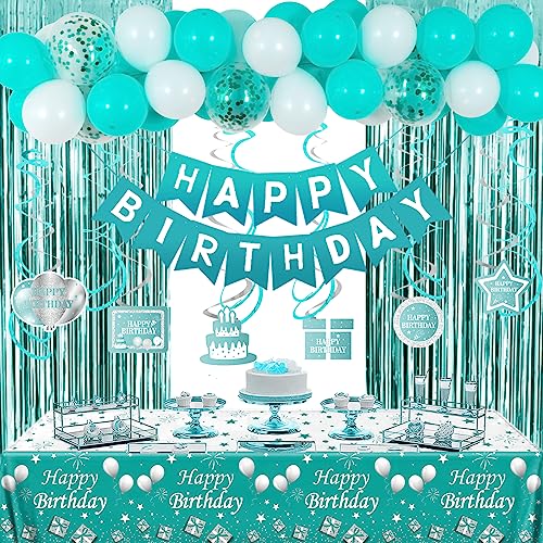 Teal Birthday Decorations for Girls Women, Happy Birthday Decorations for