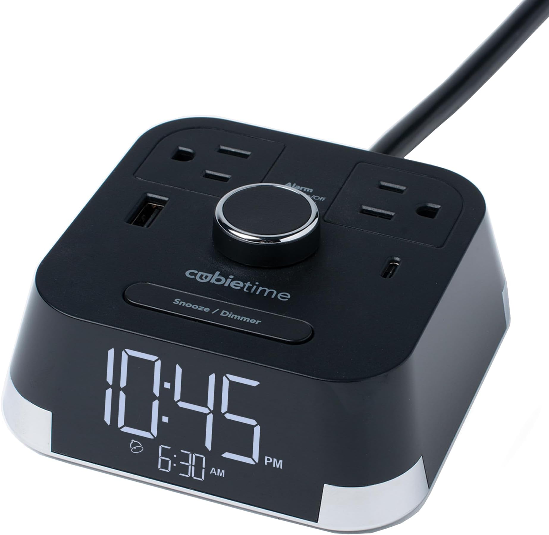 Brandstand BPECT CubieTime Alarm Clock Charger w/2 USB Ports and 2 Outlets Charging Station