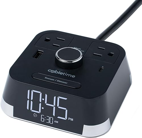 Reloj despertador CubieTime con 2puertos de carga USB y 2tomas de estación de carga