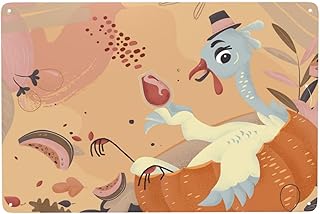 Funny Metal Tin Sign, Autumn Home Decoration, Fall Wall Decor Art - Happy Thanksgiving Day, wild turkey, pumpkin and red wine creative signs holiday decoration gifts for family and friends 5.5x8 inhces