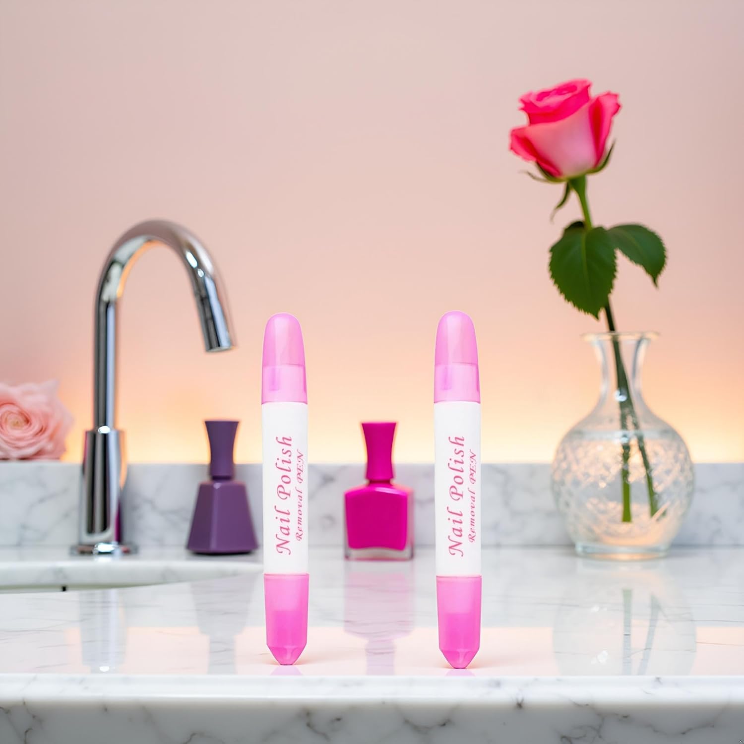 2Pcs Pink Nail Erase Pen Removable Head Nail Polish Cleaning Plastic Manicure Corrector Pen for Manicure Fingernail Home Salon Use Nail Polish, Nail Polish Correctors (6g)