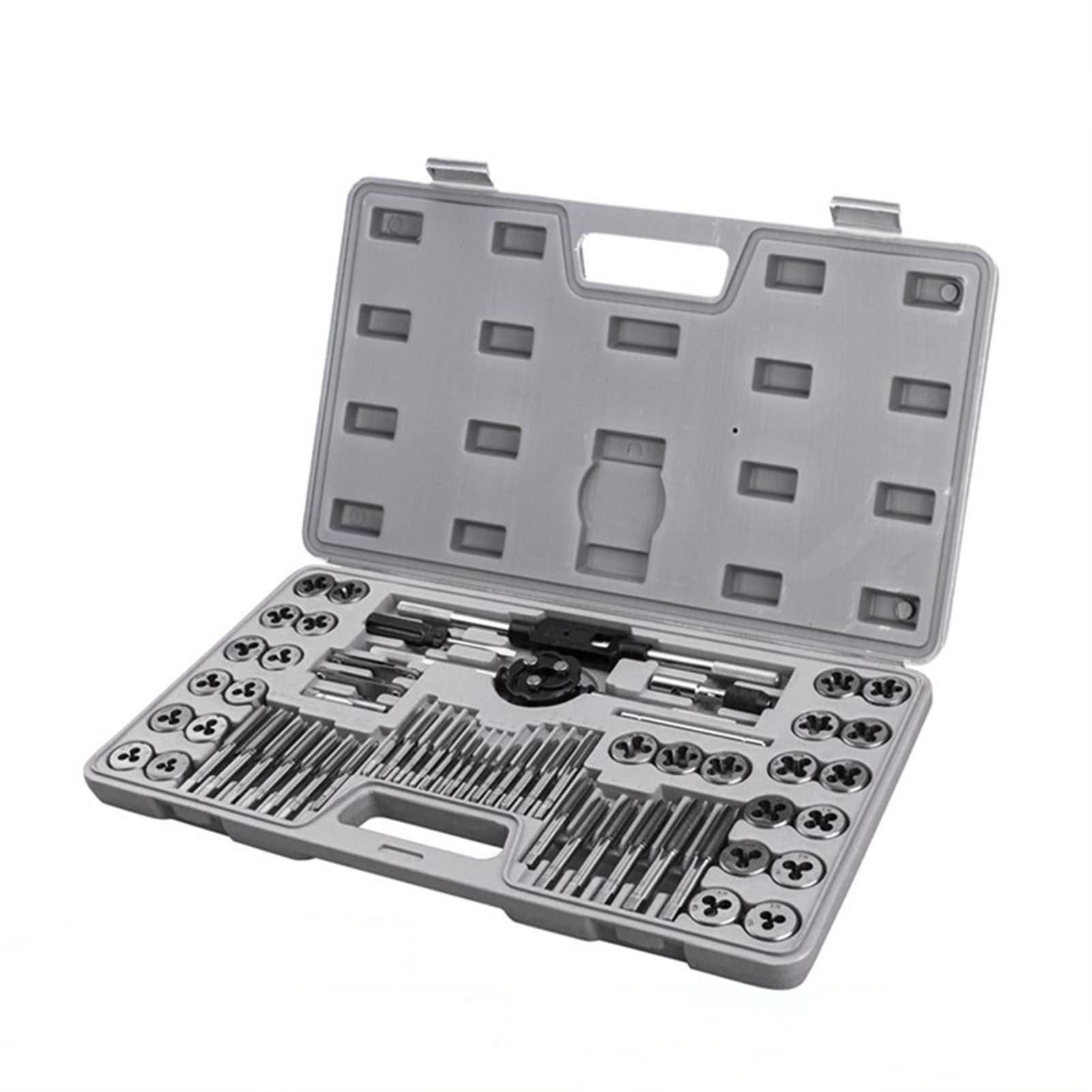 Juego de 60 machos y terrajas de Acero para cojinetes de tamaño métrico y en Pulgadas para roscas Gruesas y Finas. Herramientas manuales.