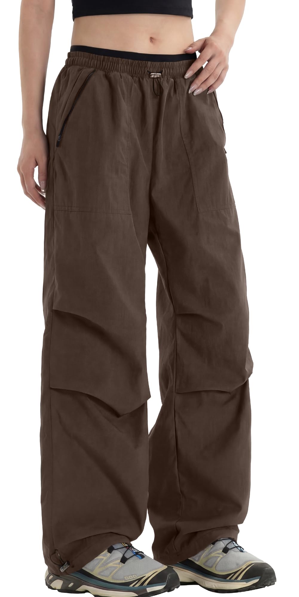 FEOYA Cargohose Damen Y2K Wasserdicht Wanderhose Weites Bein Parachute Pants Schnelltrocknend Outdoorhose Casual Jogginghose