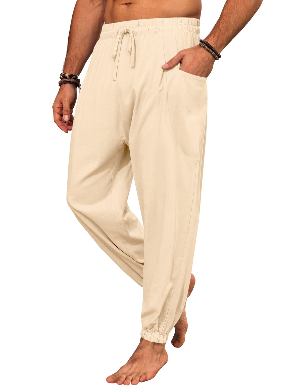 Mens Harem Pants Casual Elastic Waist Drawstring Baggy Pants Summer Hippie Hip Hop Trousers