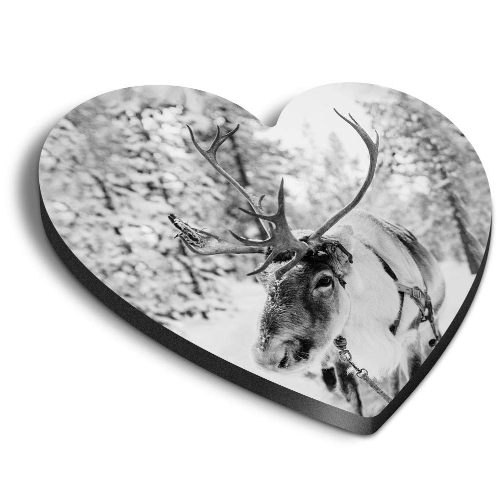 Destination Vinyl Ltd Multicolor 1 X Heart Mdf Magnets - Lapland Reindeer Snowy Chrismas 37570