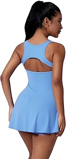 Vestido de tenis para mujer con pantalones cortos integrados y brasier sin mangas, vestidos deportivos acampanados y pantalones cortos separados, 2 piezas, pickleball, golf, atletismo
