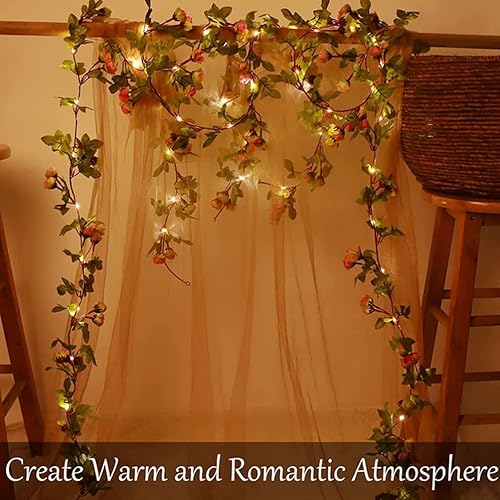 Miniatura 5 de Aolyty Guirnalda de luces solares de hojas verdes, luz LED de hiedra de hada, lámpara colgante de flores artificiales, funciona con energía solar,