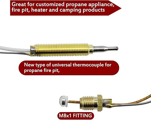 Miniatura 5 de MENSI Universal M8X1 - Sensor térmico de temperatura y seguridad de llama para fogatas de gas natural propano, chimenea de 24 pulgadas
