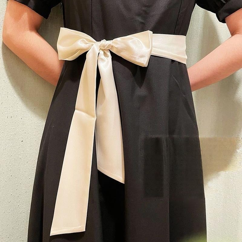 Langer, seidiger Satin-Schal für Damen, 2 m dünnes Band für Haar, Hals und Handtasche, eleganter Schärpengürtel für Kleider (weiß)