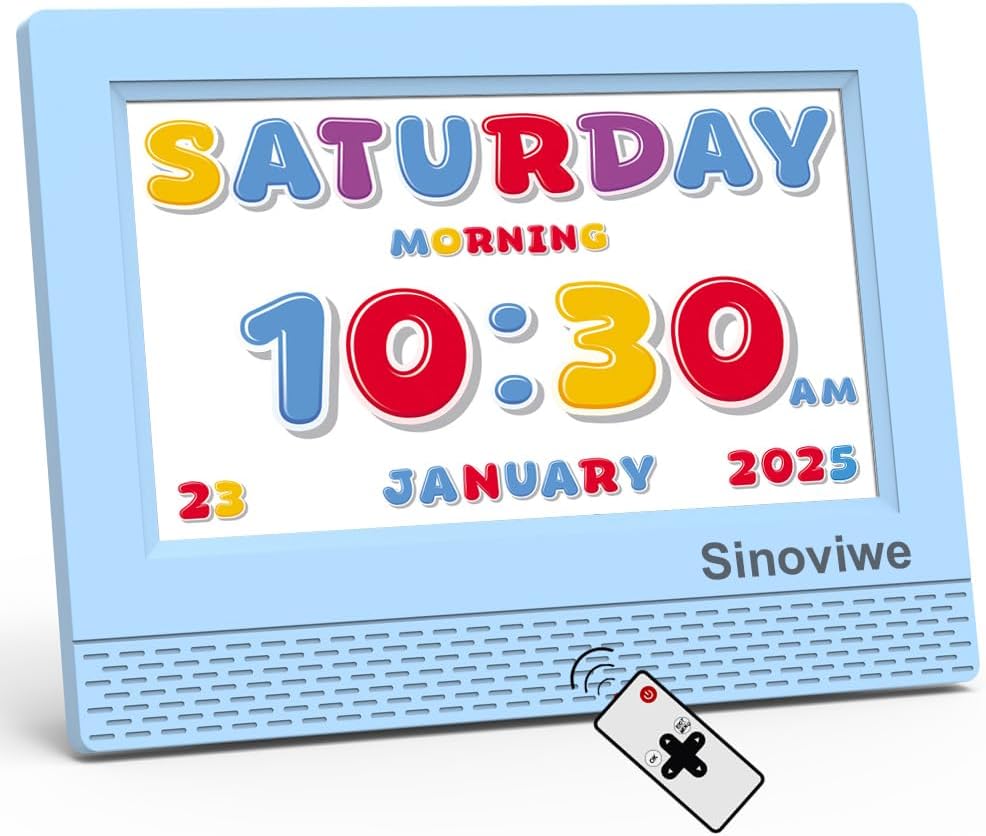 Digital Alarm Clock with 7'' HD Screen, Calendar Function,It is Perfect for Kids Aged 3-18 Years Old with Remote Control and Custom Reminder Function for Birthdays