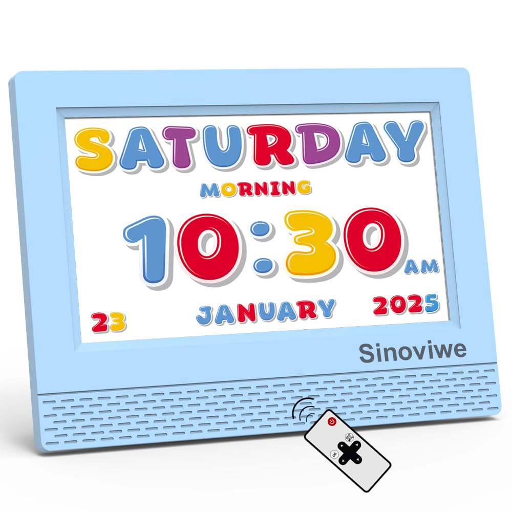 Sinoviwe Kids Alarm Clock with 7'' HD Digital Screen, Calendar Function,It is Perfect for Kids Aged 3-18 Years Old with Remote Control and Custom Reminder Function for Birthday — image 1