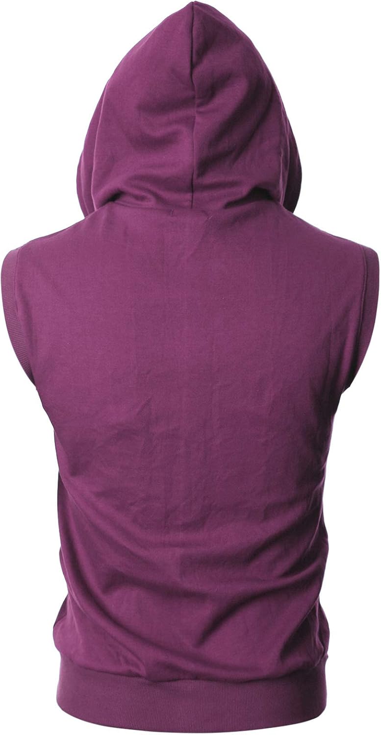 Ohoo Mens Slim Fit Sleeveless Lightweight Zip Up Hooded Sweatshirt Vest Hoodie