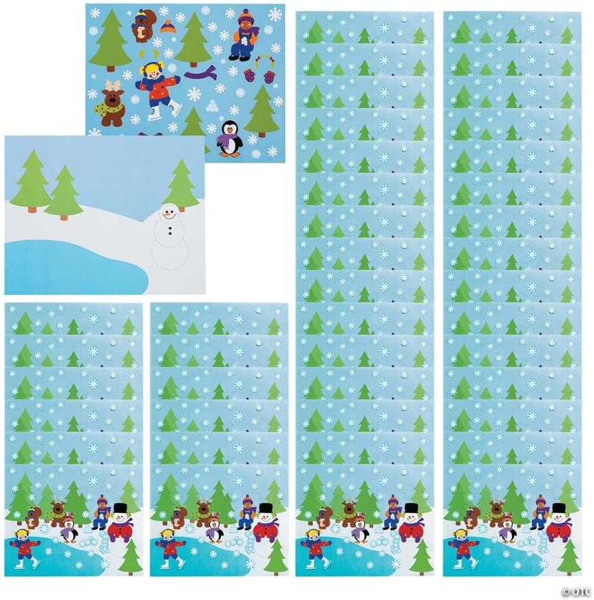 Fun Express 11" x 8 1/2" Bulk 48 Pieces Winter Snowy Landscape Sticker Scenes