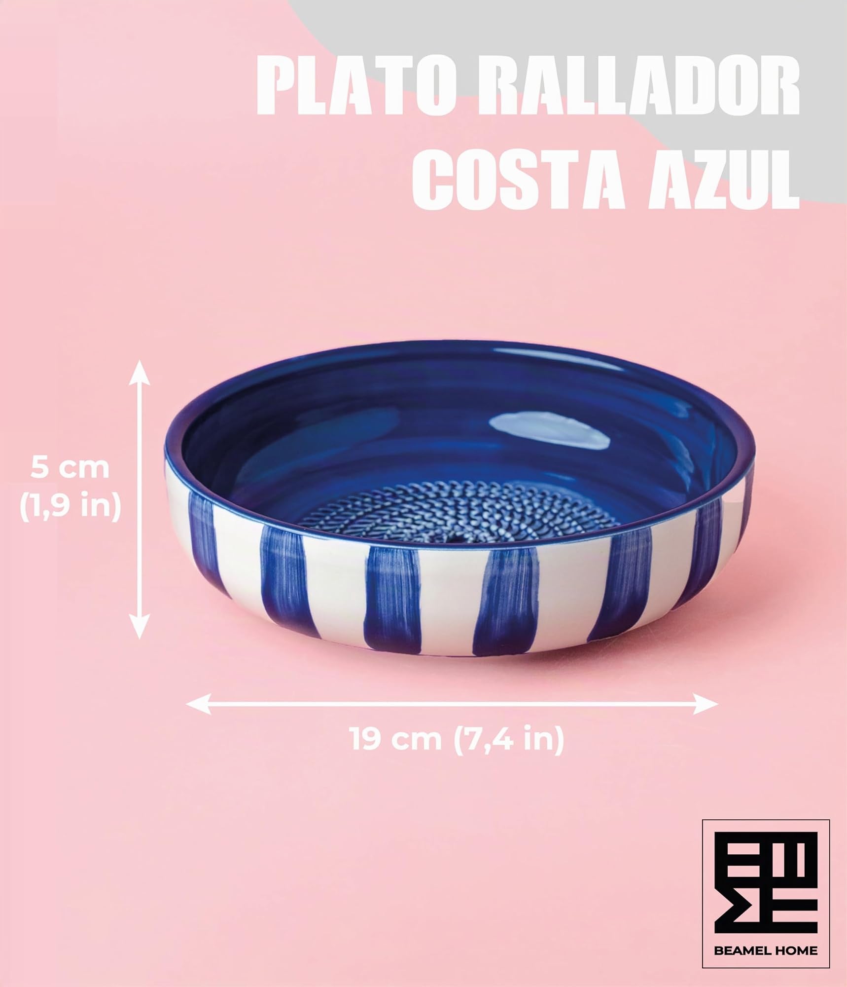 Plato Rallador Cerámica Hecho A Mano Diseño Decorativo Utensilio Cocina Arte Funcional Vajilla Artesanal (Costa Azul, Grande)