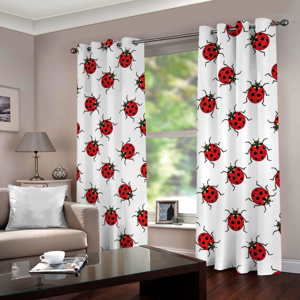 3D Cortinas Opacas Térmicas Aislantes con Ojales Frío y Calor Moderna Decoración Ventanas para Dormotorio Infantil Habitacion Sala Salon 2 Piezas x 140 Ancho x 225 CM Alto Blanco & Mariquita