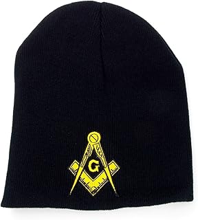 Guudsoud Black Freemason Masonic Embroidered Winter Beanie Skull Cap Mason Hat L