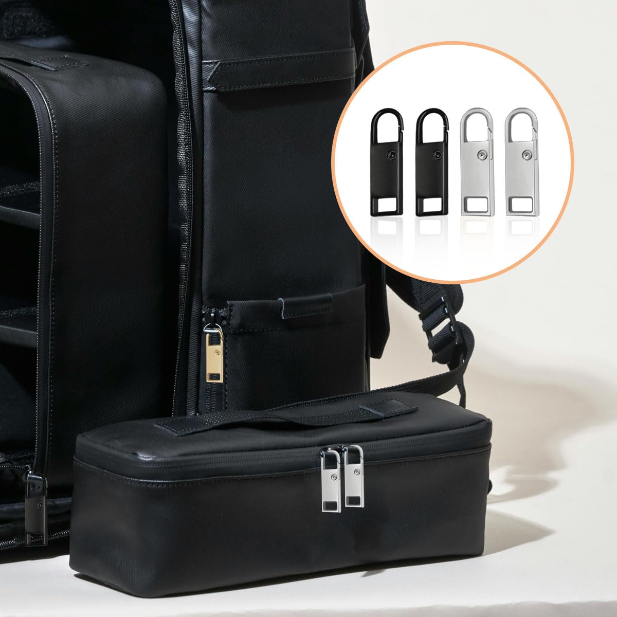 8 piezas de repuesto de tiradores de cremallera, pestañas desmontables con cremallera, tiradores de cremallera de metal, para maleta, mochilas (negro, plateado)