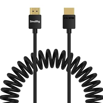 SMALLRIG Coiled HDMI Cable 2.0 A to A, 4K@60Hz 18Gbps, High Speed Supports 3D, Flexible Durable TPU Camera Cable for BMPCC 4K/6K, for Panasonic S1H/GH5, etc., for Monitor, Gimbal - 4963