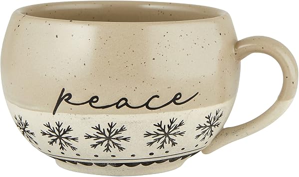 Faithworks Scandi Christmas Mugs - Handcrafted Jumbo Stoneware Holiday Mug for Coffee or Soup, 16-Ounce, Peace