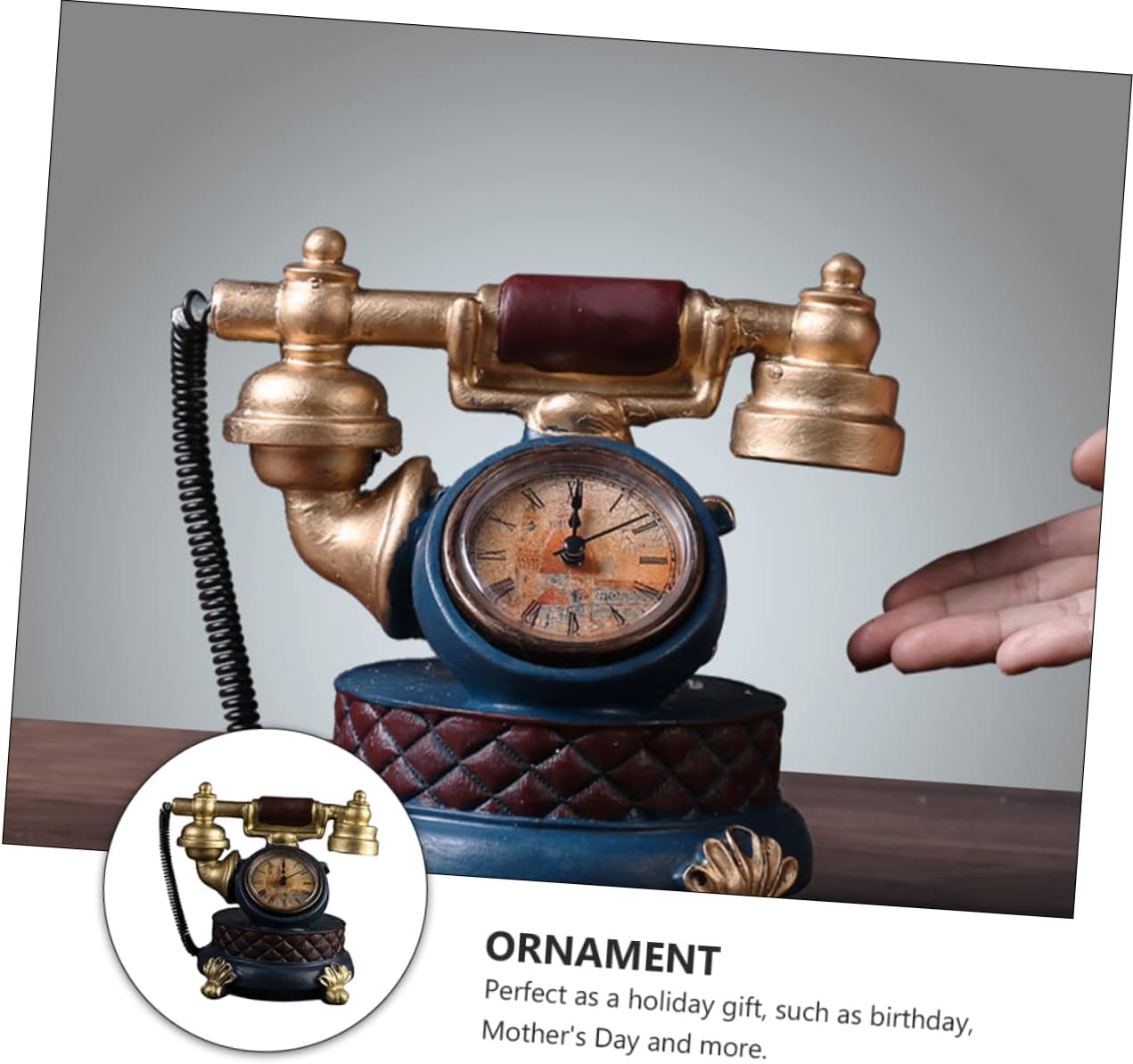 1pc Retro Telephone Model Clock Ornament Golden Desktop Decoration for Home Aesthetic Photo Props Friends Family for Night Tables Bookshelves More