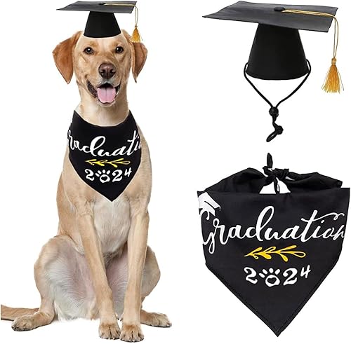 Gorras de graduación para mascotas 2024, sombreros de graduación para cachorros con baberos triangulares, bufanda, disfraces de fiesta, sombrero de