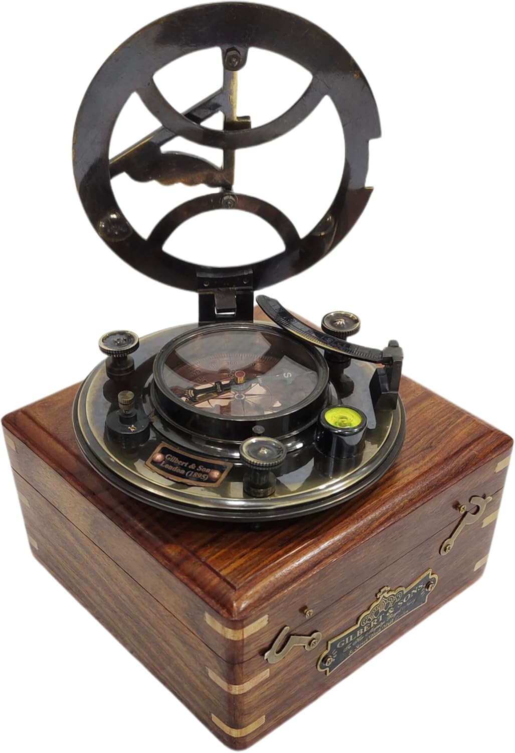 Nautical Brass Home Decor Gifts Fully Functional Premium Large Antique 5 Inch Sundial Compass with Rose Wooden Box