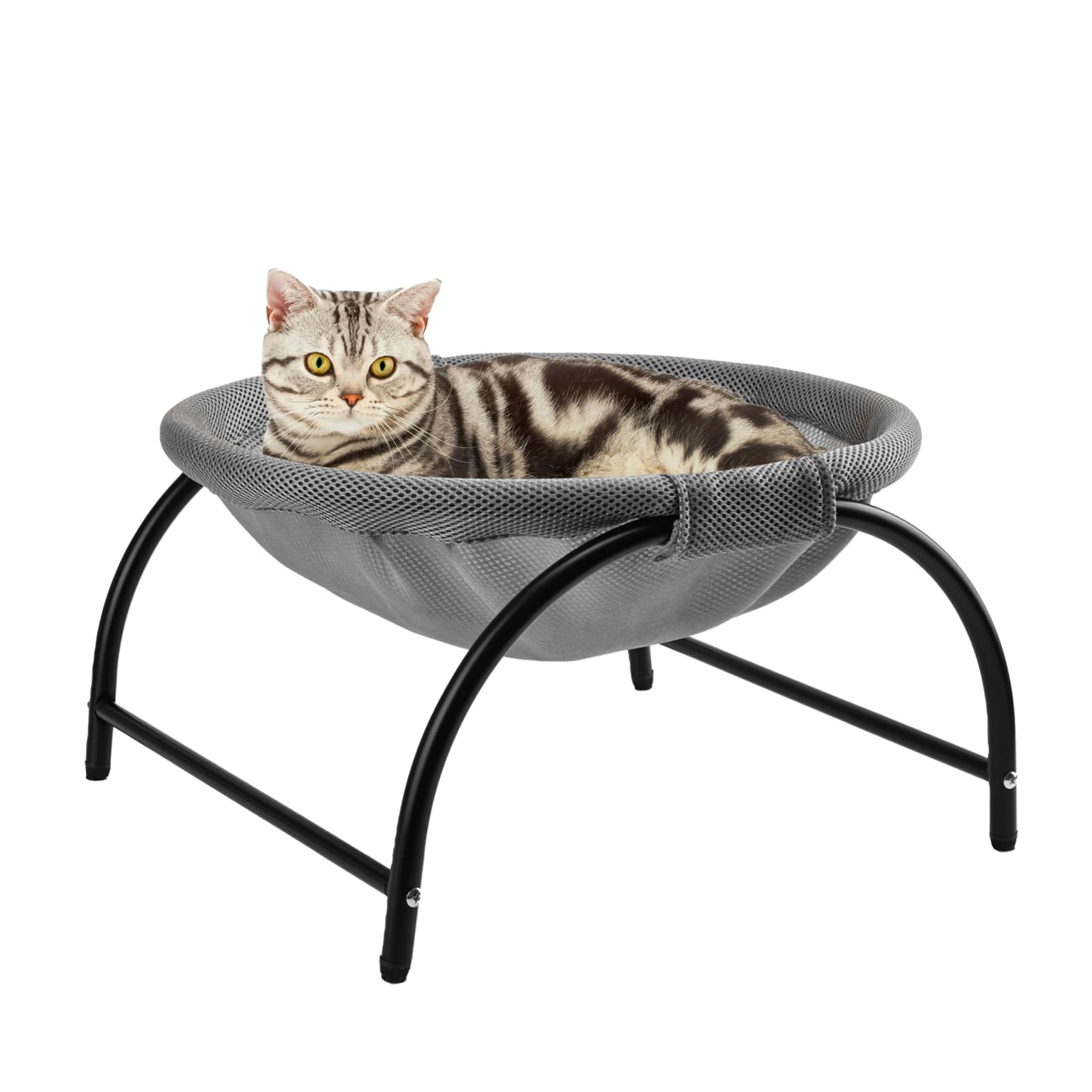 LIFLIX Katzenhängematte Outdoor, Erhöhter Katzenbett mit abnehmbarem, Waschbarem Netzstoff, Stehend Hängematte Katzen für Innen-/Außenbereich (Grau)