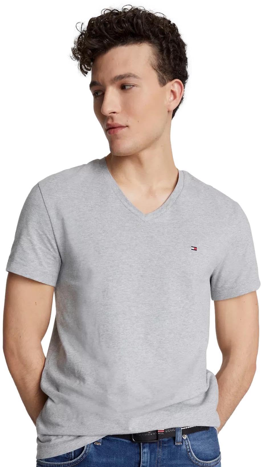 Tommy Hilfiger Men's Slim Fit V-Neck T-Shirt, Grey Heather., Medium