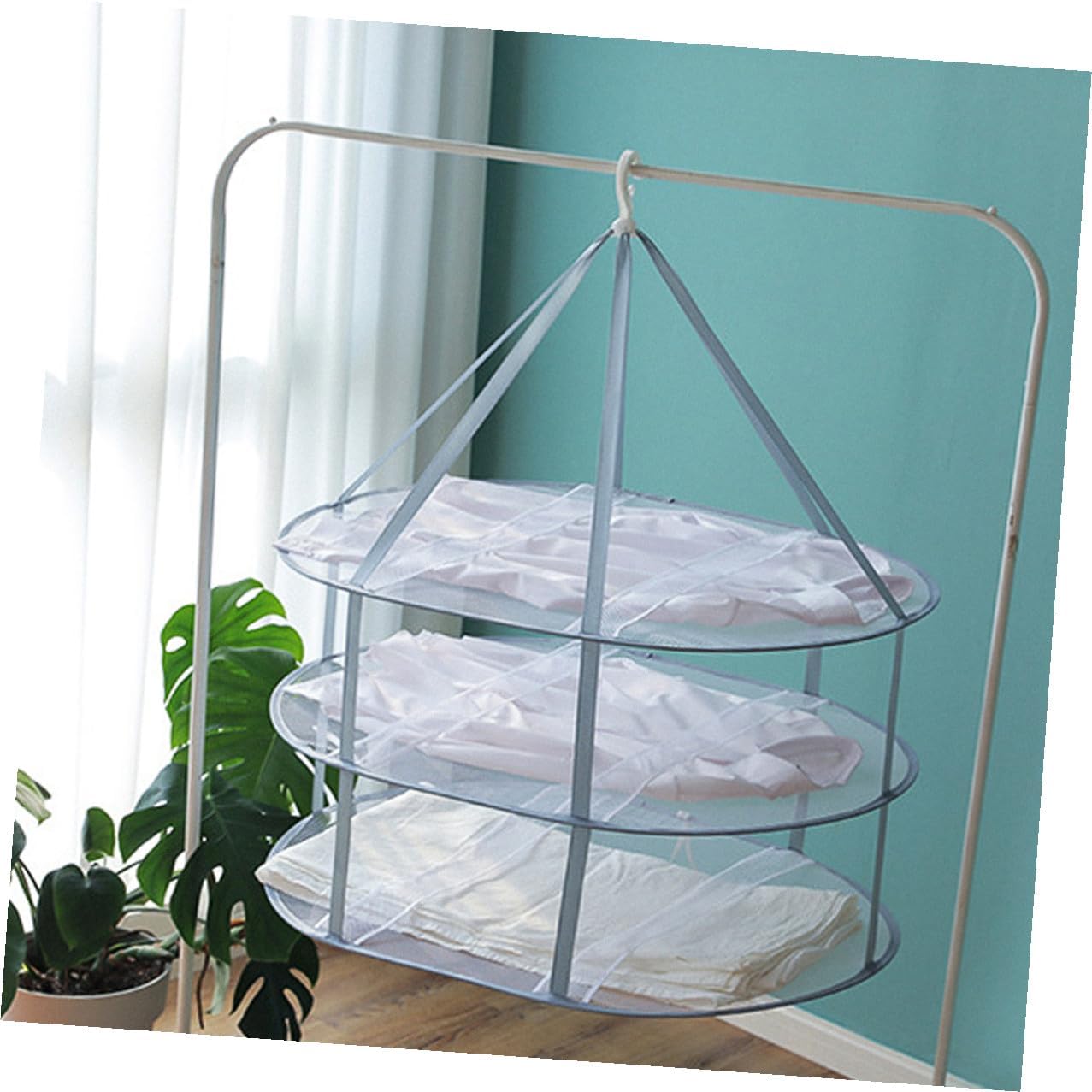 MAGICLULU 3pcs Hanging Clothes Drying Basket Set Mesh Laundry Storage Organizer for Socks Sweaters Home Balcony Drying Rack with Iron Frame Multi-Layer Net