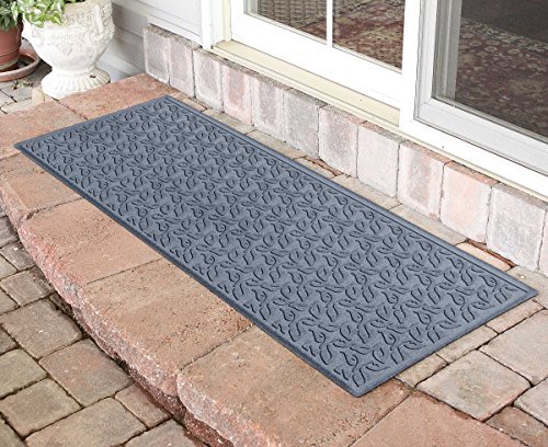 Bungalow Flooring Waterhog Runner Door Mat, 2' X 5', Made In Usa, Durable And Decorative Floor Covering, Skid Resistant, Indoor/Outdoor, Water-Trapping, Dogwood Leaf Collection, Bluestone #TOP2