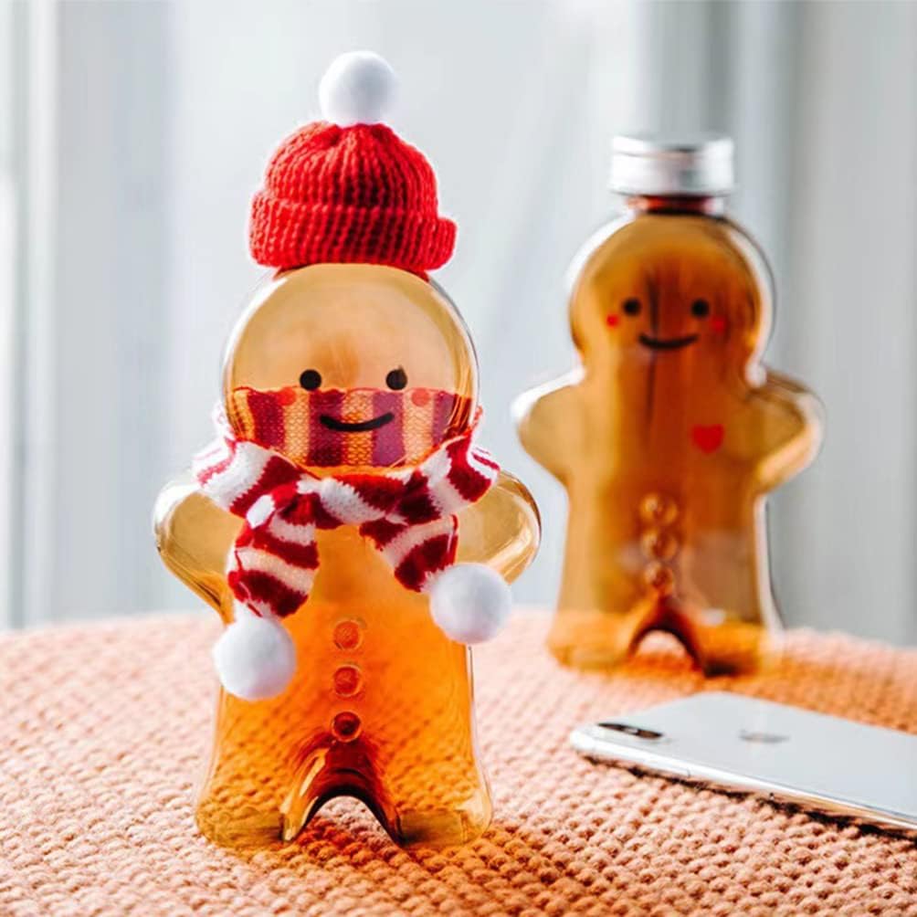 Alipis Christmas Gingerbread Man Drink Bottles Clear Pet Plastic Juice Bottles with Leakproof Lid for Milk Water Smoothies 7Oz 10Pcs Festive Party Beverage Containers