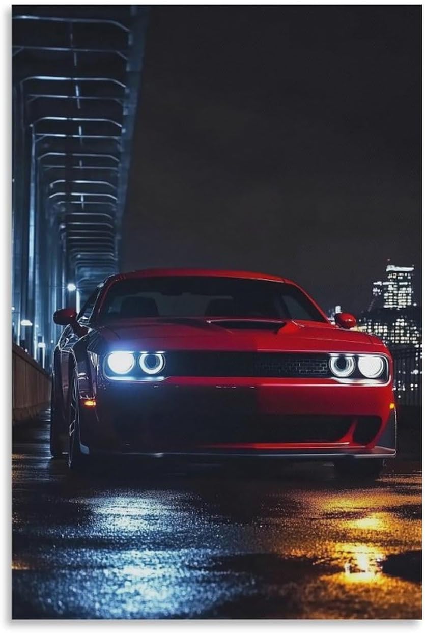 Night City Red JDM American Muscle Car Modified Poster Print Canvas Wall Art Pictures Decor for Bedroom Bathroom Living Room Office Home Wall Decor 12x18inch(30x45cm)