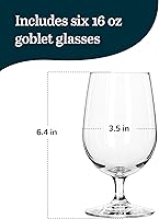 Vista 3 de Libbey Entertaining Essentials Stemmed Water Glasses, Clear Multi-Purpose Water Goblet Set of 6, Dishwasher Safe 16 oz Goblet Glasses for Parties
