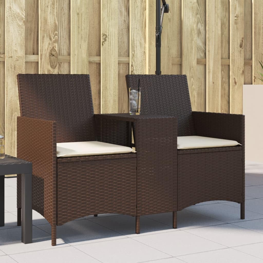 vidaXL Ogrodowa sofa 2-os. ze stolikiem i poduszkami brązowy rattan PE