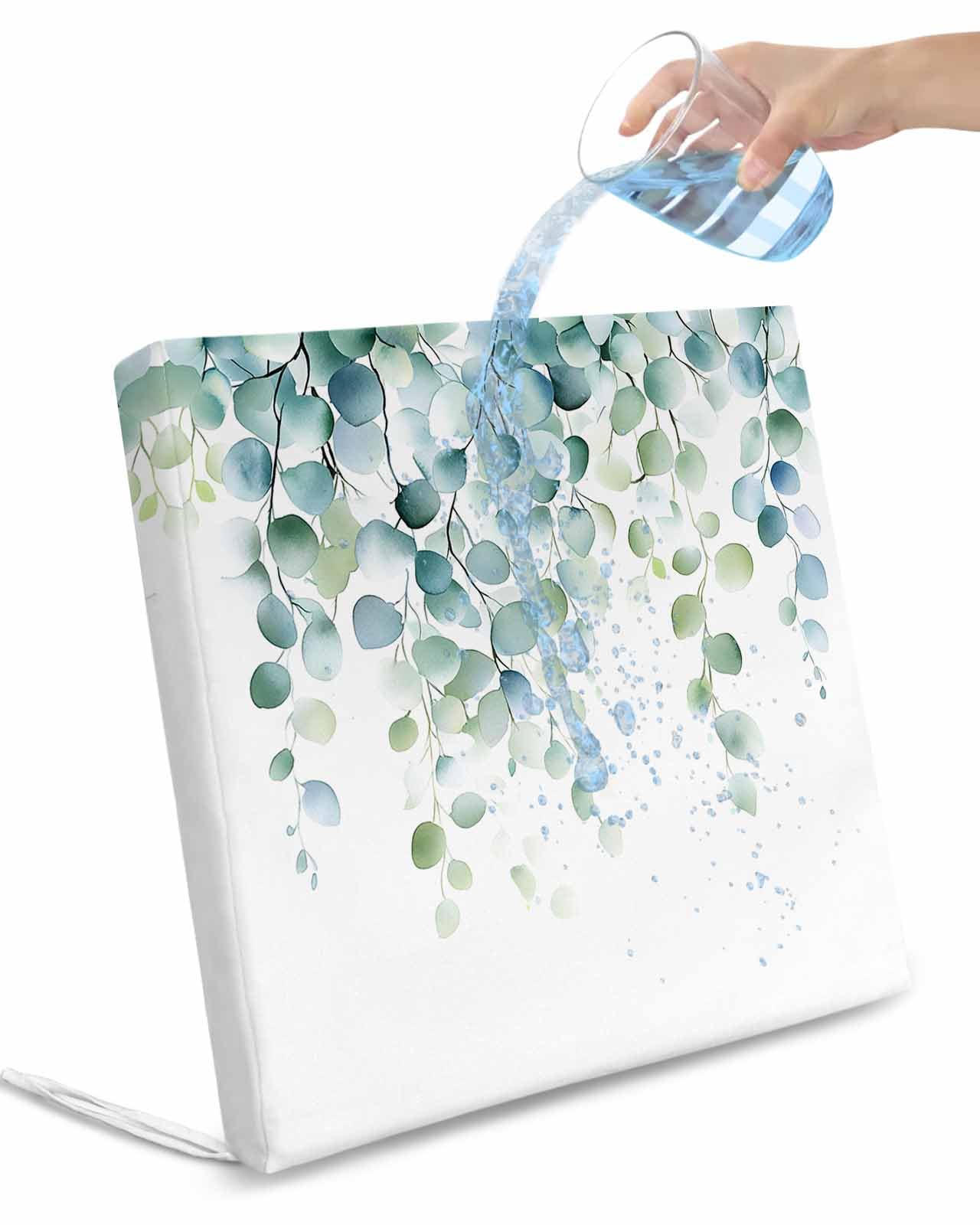 2 Pack Sage Green Eucalyptus Waterproof Cushion Covers with Ties, Outdoor Patio Chaise Lounge Chair Seat Cushion Slip Covers Replacement(Only Cover) Watercolor Botanical Leaves 20