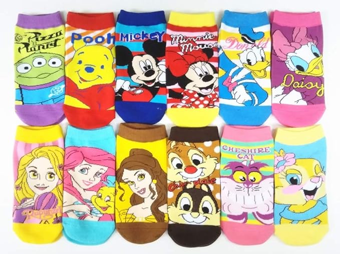 Amazon Co Jp ディズニー キャラクターくつ下 ショートソックス セレクト靴下12足組 ミッキーマウス ドナルドダック トイストーリー くまのプーさん デイズニープリンセスなど 服 ファッション小物