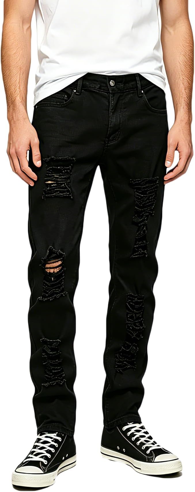 Men's Ripped Skinny Stretch Distressed Destroyed Slim Jeans Denim Pants