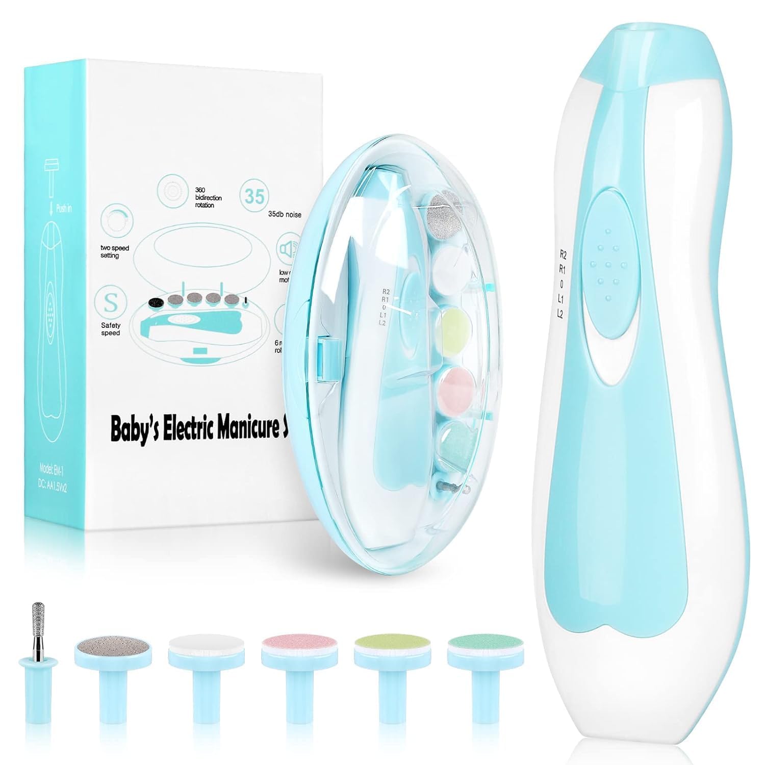 Smartcam Baby Nail Trimmer Electric Nail Drill, Safe Baby Nail File,Baby Nail Clippers with Light & 6 Grinding Pads Polishing Shape Tools for Newborn Toddler or Adults Toes and Fingernails, Kids Nail Care, Polish Trim-image-9