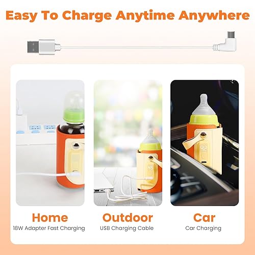 Miniatura 5 de Calentador de biberones  Calentador de leche portátil con 5 niveles de temperatura ajustables, pantalla LED y carga rápida, cubierta aislante de