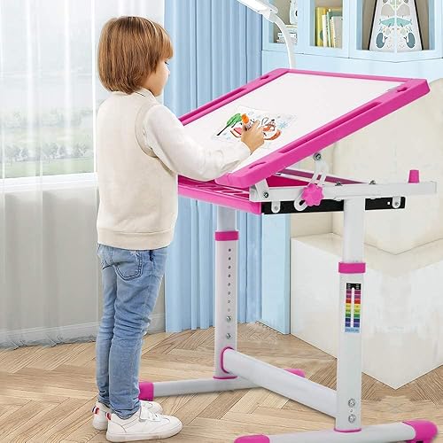 Miniatura 7 de BLKMTY Juego de escritorio y silla, juego de mesa y sillas de pintura, escritorio escolar ajustable en altura con escritorio inclinable, escritorio