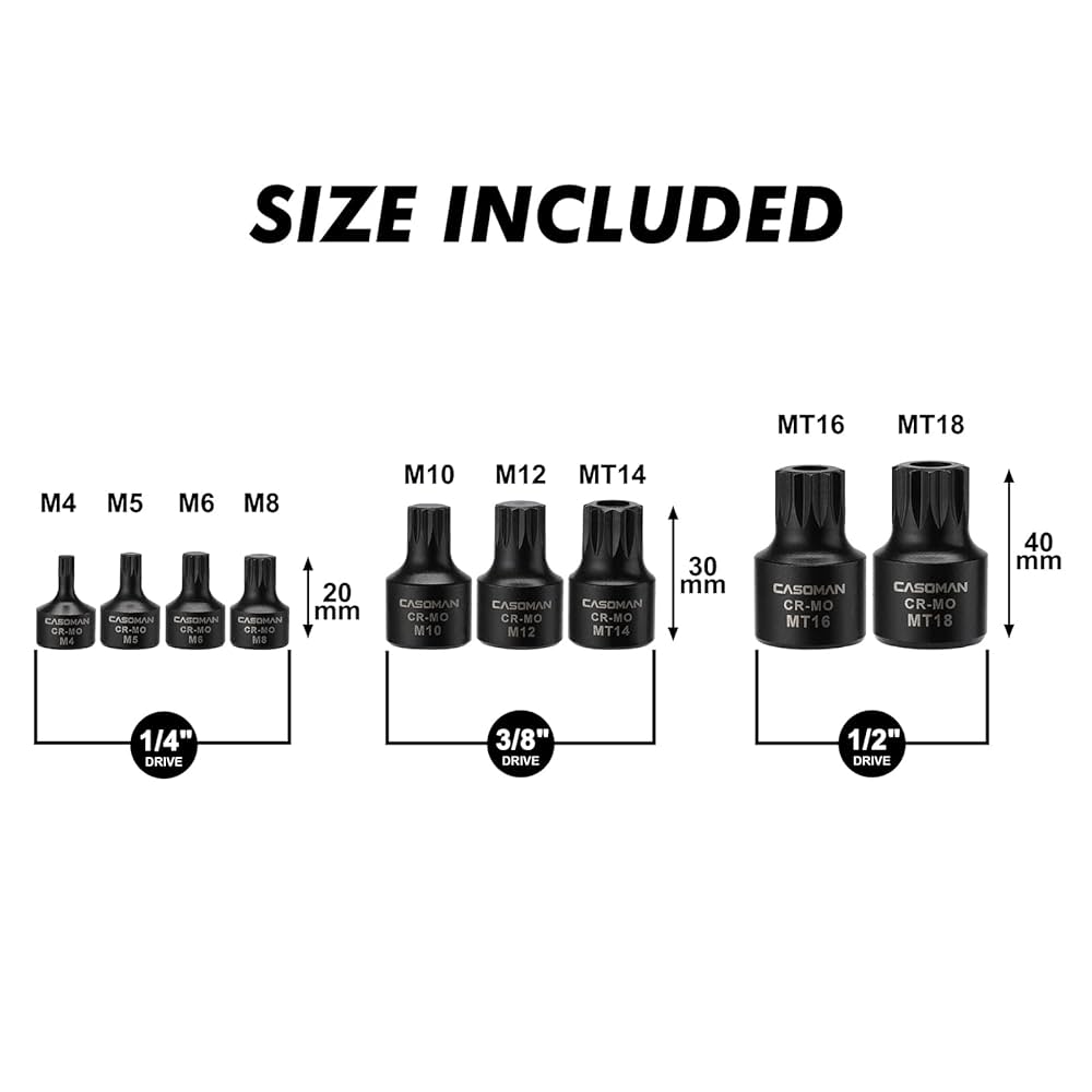 ④pretty.akke-1223 CASOMAN 9-Piece Low Profile Impact Triple Square Bit Socket