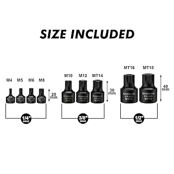 CASOMAN 9-Piece Low Profile Impact Triple Square Bit Socket