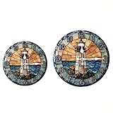 Wall Clock, Silent Non Ticking Battery Operated,Stained Glass Lighthouse Print Clock Decorative for Bathroom Kitchen Bedroom 10 inch & 12 inch, Ships Next Day，No Battery