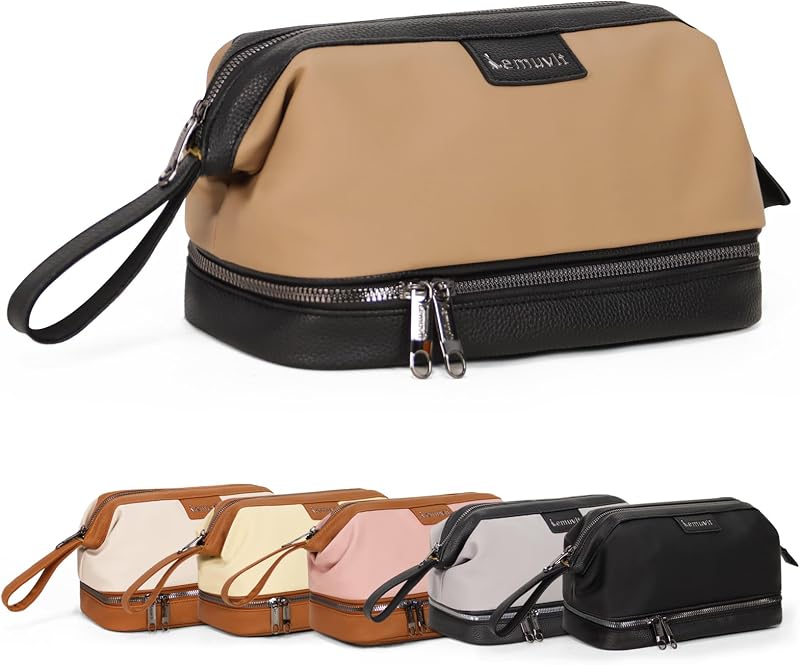 Necessaire de viagem Lemuvlt com compartimentos para itens úmidos e secos, Khaki
