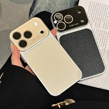 For iPhone17 Pro Max用 高級キャンディレザー製大型ウィンドウケース 耐衝撃アーマーバンパーメッキカバー(For iPhone17 Pro Max用/ワインレッド)