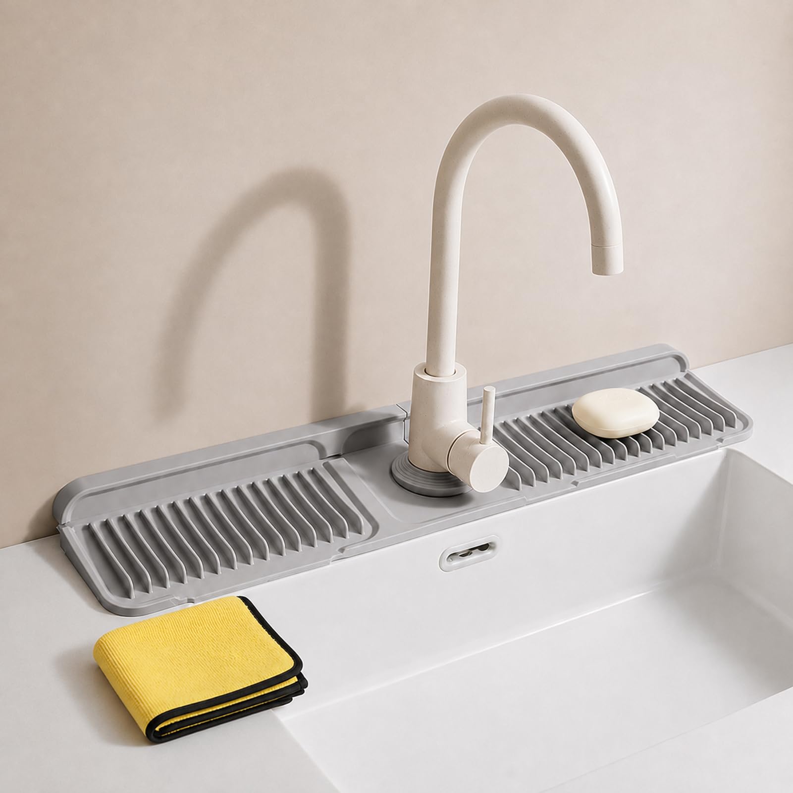 Button Silicone Faucet Drain Pad, Sink Splash Guard Behind Faucet (14.6",Gray)