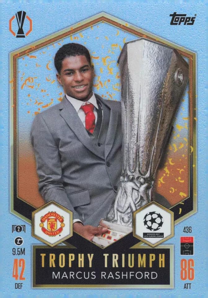 Generic Marcus Rashford Trophy Triumph Trading Card, Red and White, Plastic, Paper, Realistic, Trading Card
